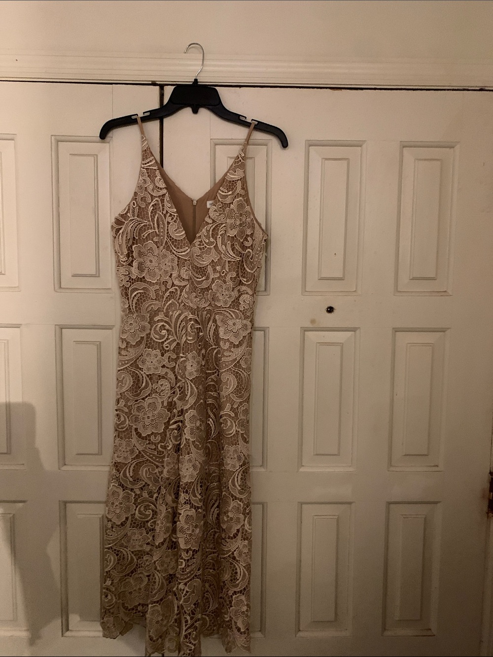 Dress the Population Beige Lace Maxi pants with V-Neck !  Nice and elegant!